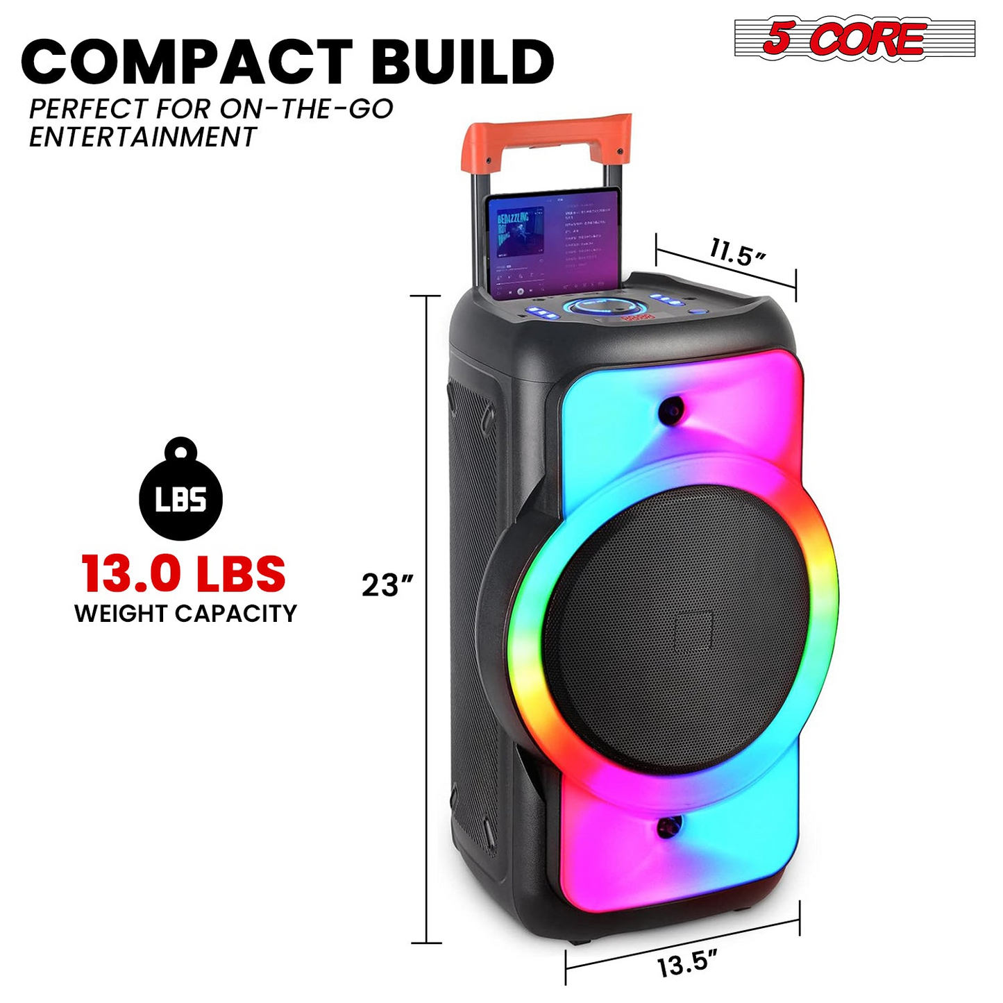 5Core Bluetooth Party Speaker 12 inch PA RGB Partybox Karaoke Machine + 2 Wireless Mic